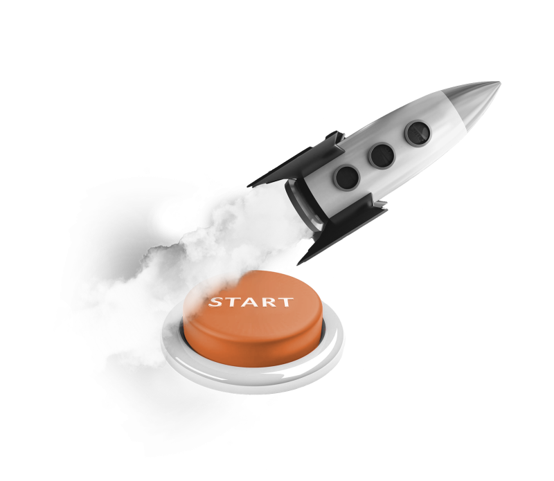 Raketa s červeným tlačidlom START