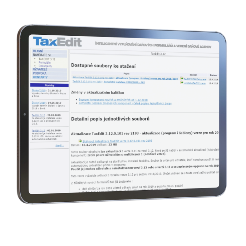 Web TaxEdit na tablete