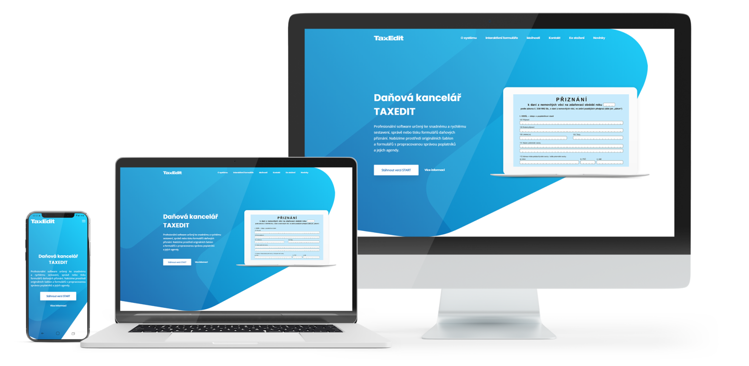 Telefón, notebook a monitor s aplikáciou TaxEdit