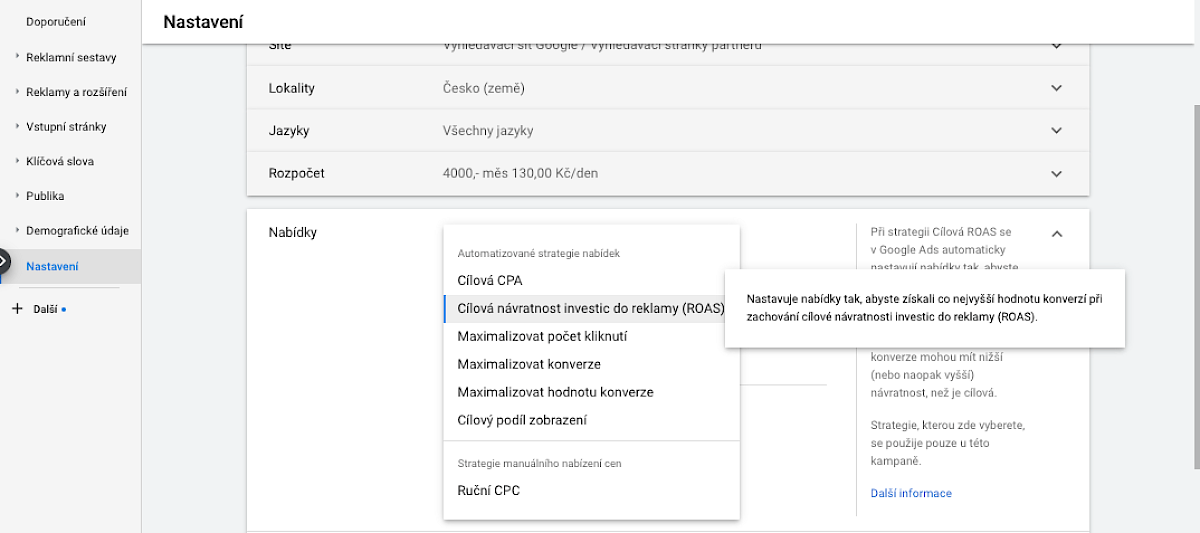 Ukážka rozhrania reklám Google