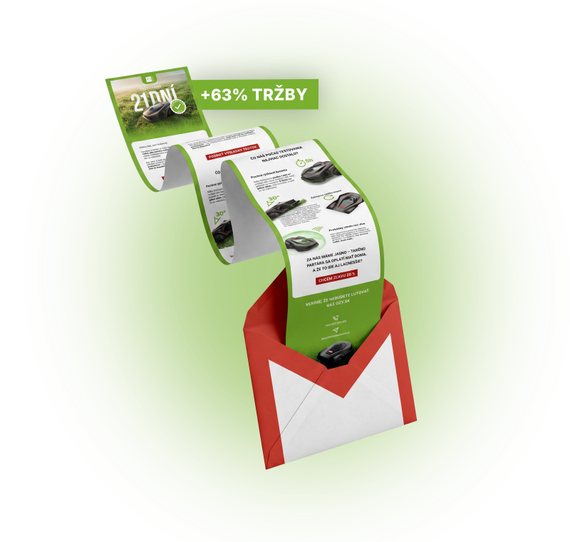 Obálka (logo Gmailu) s vykúkajúcim zrolovaným newsletterom