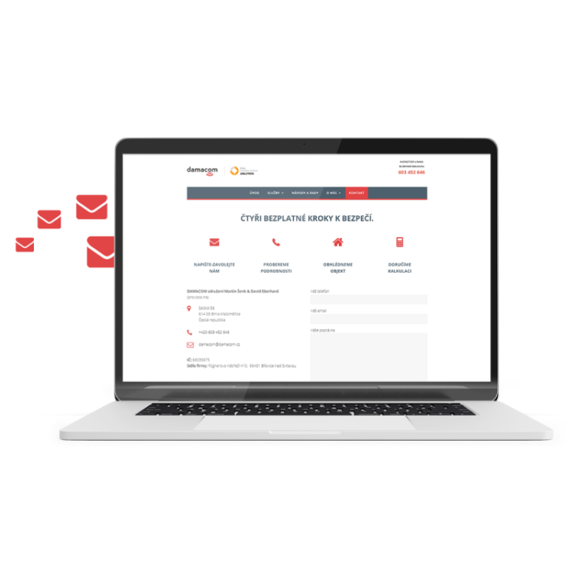Laptop s webovou stránkou Damacom