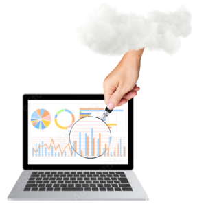 Na obrázku je monitor. Před monitorem je lupa, která přibližuje grafy, jenž se zobrazují na monitoru.